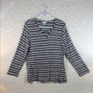 CJ Banks Charcoal and Light Gray Striped Blouse